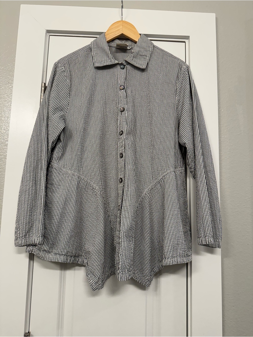 Striped Button-Down Shirt - Blue & White
